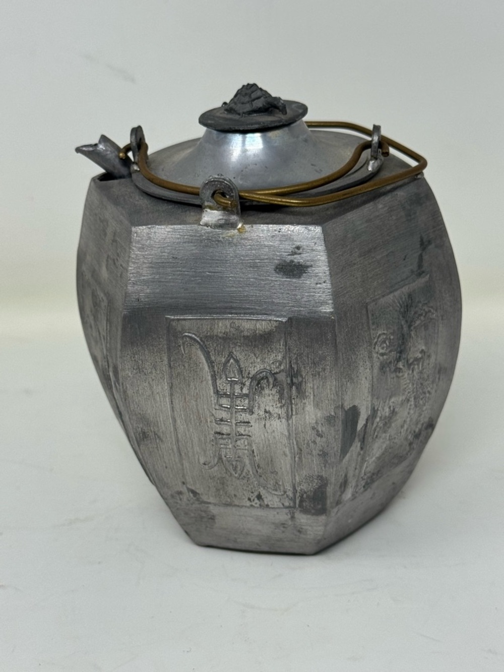 Handcrafted Japanese  tin tea pot warm/cold sake pot, double layer, spout, Japan